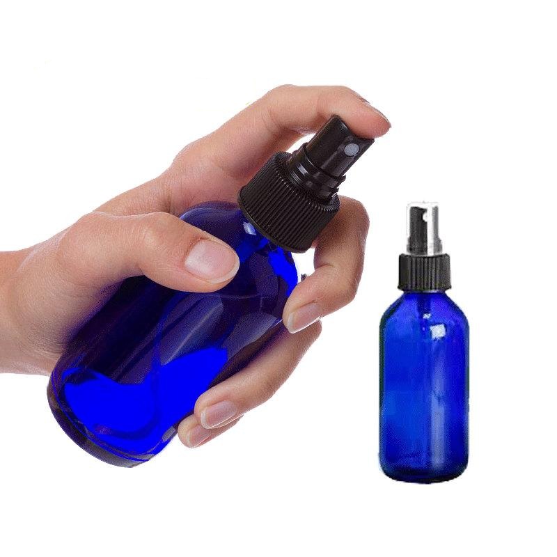 12 Amber 4 Oz Glass Atomizer Spray Bottles w/ Spray Cap Fine Mist 120ml Boston Round Cobalt Blue  Essential Oil Aromatherapy Perfume