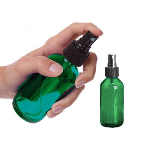 24 Green 2 Oz Glass Atomizer Spray Bottles w/ Premium Black Fine Mist 60ml Boston Round Essential Oil Aromatherapy Perfume Body Freshener