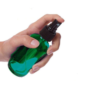 12 Classic Green 2 Oz Glass Atomizer Spray Bottles w/ Black Fine Mist 60ml Boston Round Essential Oil Aromatherapy Perfume Body Freshener