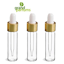 Load image into Gallery viewer, 6 -1 DRAM Amber Glass Pipette Dropper Vials Gold Caps 3.7ml Serum Essential Oil, Aromatherapy Bottle w/ Funnel Medicine Bulb Dropper