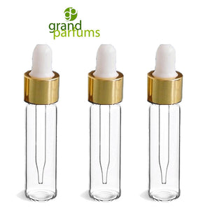 6 -1 Elegant DRAM Clear Glass Pipette Dropper Vials Gold or Silver Caps 3.7ml Serum Essential Oil, Aromatherapy Bottle Medicine Bulb Dropper
