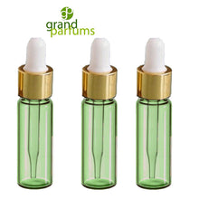 Load image into Gallery viewer, 6 -1 DRAM Green Glass Pipette Dropper Vials Gold Caps 3.7ml Serum Essential Oil, Aromatherapy Bottle w/ Funnel Medicine Bulb Dropper