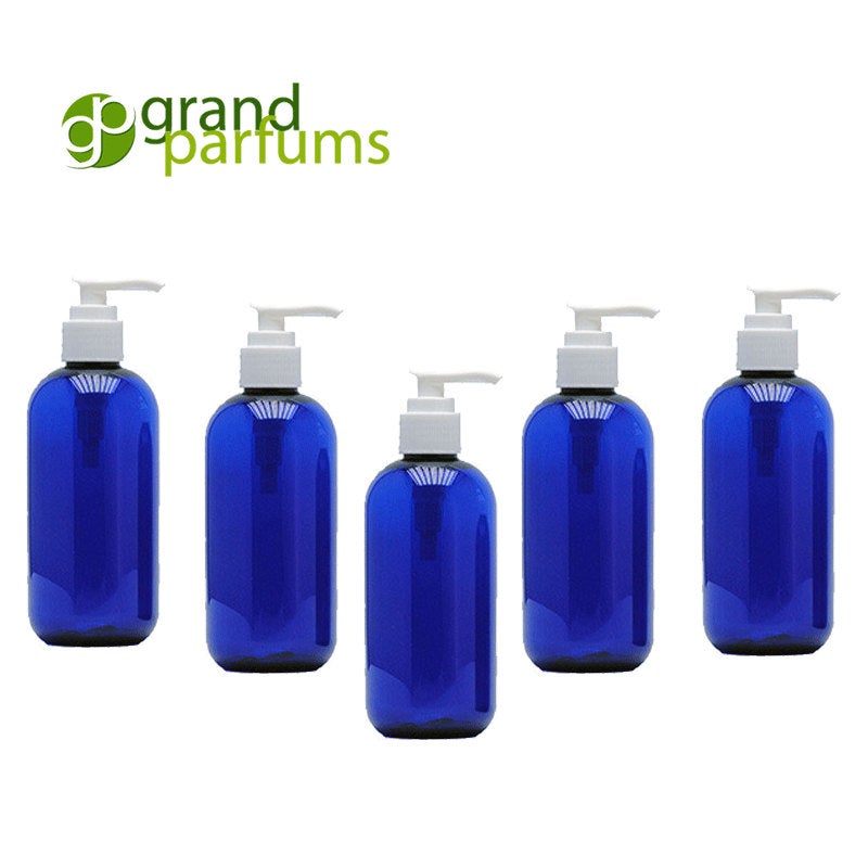 12 Premium COBALT BLUE (4 Oz.) Blue Lotion Pump Bottles  Boston Round Bottles Shampoo, Body Cream, Conditioner