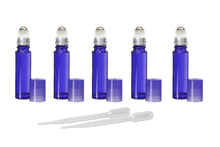 Load image into Gallery viewer, 12 Blue 10ml Empty Glass Roll On Bottles w STAINLESS STEEL ROLLERS Essential Oil Perfume Pink Clear Blue Yellow Red Green Purple