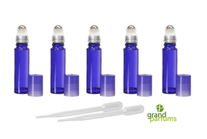 12 Purple 10ml Empty Glass Roll On Bottles w STAINLESS STEEL ROLLERS Essential Oil Perfume Pink Clear Blue Yellow Red Green Purple