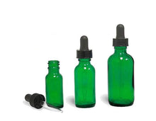 Load image into Gallery viewer, 12 Premium Green Glass Pipette Dropper Bottles 1 Oz  30mL Liquids Medicine Black Bulb Dropper Serum Essential Oil, Aromatherapy Bottle