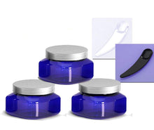 Load image into Gallery viewer, 12 Cobalt Blue 8 Oz PET Plastic Empty Designer Cosmetic Jars 240mL LoProfile Salt Scrub Salts Body Lotion Hair Conditioner Free Spatulasw