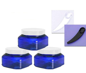12 Cobalt Blue 8 Oz PET Plastic Empty Designer Cosmetic Jars 240mL LoProfile Salt Scrub Salts Body Lotion Hair Conditioner Free Spatulasw