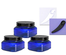 Load image into Gallery viewer, 12 Cobalt Blue 8 Oz PET Plastic Empty Designer Cosmetic Jars 240mL LoProfile Salt Scrub Salts Body Lotion Hair Conditioner Free Spatulasw