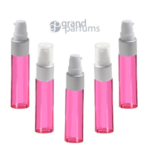 3 Glass Treatment Pump 1/3 Oz Girly Pink (10ml) Lotion Bottles w/ Silver Matte Vials Serum Foundation Creams Hair Elixirs Cosmetic DIY