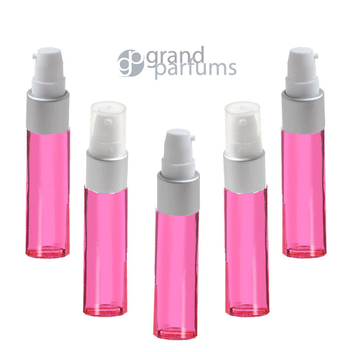 3 Glass Treatment Pump 1/3 Oz Girly Pink (10ml) Lotion Bottles w/ Silver Matte Vials Serum Foundation Creams Hair Elixirs Cosmetic DIY