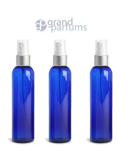 Load image into Gallery viewer, 3 PBA Free Pet Plastic 8 Oz Cobalt Blue (240ml) Cosmo Bottles w/ Gold Matte Spray Cap for Perfume Essential Oil Blends Aromatherapy DIY