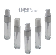 Load image into Gallery viewer, 3 Fine Mist Atomizer 1/3 Oz (10ml) Spray Bottles Pink Glass w/ Matte Silver Caps Perfumes Essential Oil Blends Private Label Cosmetic DIY