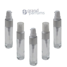 Load image into Gallery viewer, 3 Glass Treatment Pump 1/3 Oz Girly Pink (10ml) Lotion Bottles w/ Silver Matte Vials Serum Foundation Creams Hair Elixirs Cosmetic DIY