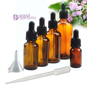 2 Oz Boston Round Amber Glass Bottles 60ml Black Medicine Bulb Dropper for Essential Oil, Cosmetics, Serums, Glass Pipette Measure Carrier