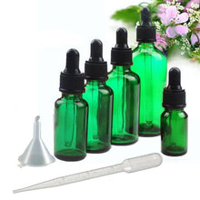 Load image into Gallery viewer, 12 Classic Green 15mL 1/2 Oz Bulb Dropper Bottle Boston Round Black Medicine Bulb Pipette Serum, Measure Carrier Essential Oils Aromatherapy