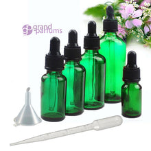 Load image into Gallery viewer, 6 Classic Green 15mL 1/2 Oz Bulb Dropper Bottle Boston Round Black Medicine Bulb Pipette Serum, Measure Carrier Essential Oils Aromatherapy