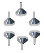Load image into Gallery viewer, 12 PREMIUM Silver Metal Mini Funnels High QUALITY for Perfume Essential Oil Decanting DIY Supplies Vial Roll on Bottles 16.5mm Diam Aluminum