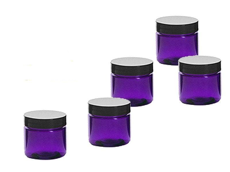 6 Sets UPSCALE 2 Oz Purple Jars 60ml Plastic PET (BPA Free) w/ Black Plastic Cap Scrub Salve Empty Cosmetic Containers - Storage