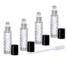 Load image into Gallery viewer, 100 Rollerball Bottles 10 ml CLEAR or SWIRLED 10mL DELUXE Glass Steel Roller Gold or Silver Metal Caps 1/3 Oz Roll-Ons Essential Oil Perfume