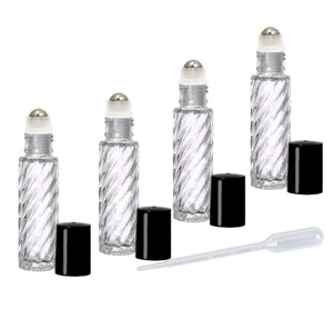 100 Rollerball Bottles 10 ml CLEAR or SWIRLED 10mL DELUXE Glass Steel Roller Gold or Silver Metal Caps 1/3 Oz Roll-Ons Essential Oil Perfume