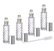 Load image into Gallery viewer, 12 CLEAR or Swirled 10mL DELUXE Rollerball Bottles Metal Steel Rollers  Gold or Silver Metallic Caps 1/3 Oz Roll-Ons Essential Oil Perfume