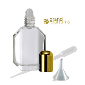 6 DELUXE 15ml Empty Glass Roll On Bottles with Octagonal Flat Shape with Funnel Essential Oil Rollerball Perfume