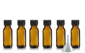 24 PREMIUM 1/2 Oz AMBER Boston Round Essential Oil Empty Glass Bottles 15 ml (15g) with Leak-Proof Black Phenolic Caps Aromatherapy Bottles