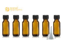 Load image into Gallery viewer, 12 PREMIUM 1/2 Oz AMBER Boston Round Essential Oil Empty Glass Bottles 15 ml (15g) with Leak-Proof Black Phenolic Caps Aromatherapy Bottles