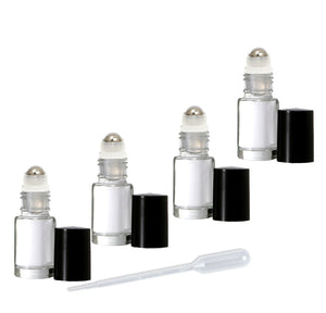 12 MINI Clear 5ml Rollerball Bottles Stainless Steel 5 mL DELUXE Dram w/ Gold or Silver Metallic Caps 1/6 Oz Roll-Ons Essential Oil Perfume
