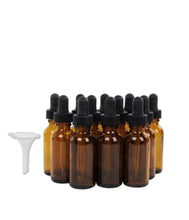 Load image into Gallery viewer, 20 15mL Glass Dropper Bottles Amber 1/2 Oz Boston Round Black Medicine Bulb Dropper Glass Pipette Oil, Serums, Essential Oils Measure
