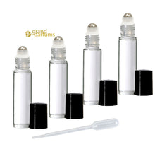 Load image into Gallery viewer, 12 CLEAR or Swirled 10mL DELUXE Rollerball Bottles Metal Steel Rollers  Gold or Silver Metallic Caps 1/3 Oz Roll-Ons Essential Oil Perfume