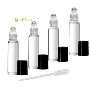 12 CLEAR or Swirled 10mL DELUXE Rollerball Bottles Metal Steel Rollers  Gold or Silver Metallic Caps 1/3 Oz Roll-Ons Essential Oil Perfume