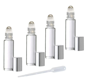24 CLEAR 10mL DELUXE Swirled Rollerball Bottles Metal Steel Rollers  Gold or Silver Metallic Caps 1/3 Oz Roll-Ons Essential Oil Perfume