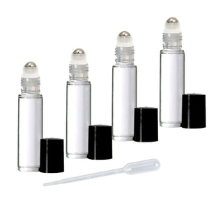 3 CLEAR or Swirled 10mL DELUXE Rollerball Bottles Metal Steel Rollers  Gold or Silver Metallic Caps 1/3 Oz Roll-Ons Essential Oil Perfume