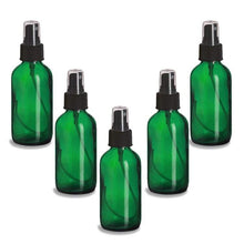 Load image into Gallery viewer, 24 Green 2 Oz Glass Atomizer Spray Bottles w/ Premium Black Fine Mist 60ml Boston Round Essential Oil Aromatherapy Perfume Body Freshener
