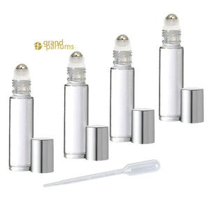12 CLEAR or Swirled 10mL DELUXE Rollerball Bottles Metal Steel Rollers  Gold or Silver Metallic Caps 1/3 Oz Roll-Ons Essential Oil Perfume
