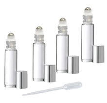 Load image into Gallery viewer, 144 CLEAR Dram Size DELUXE Swirled Rollerball Bottles Metal Steel or Glass Rollers Gold or Silver Metallic Caps 1/6 Oz Roll-On Essential Oil