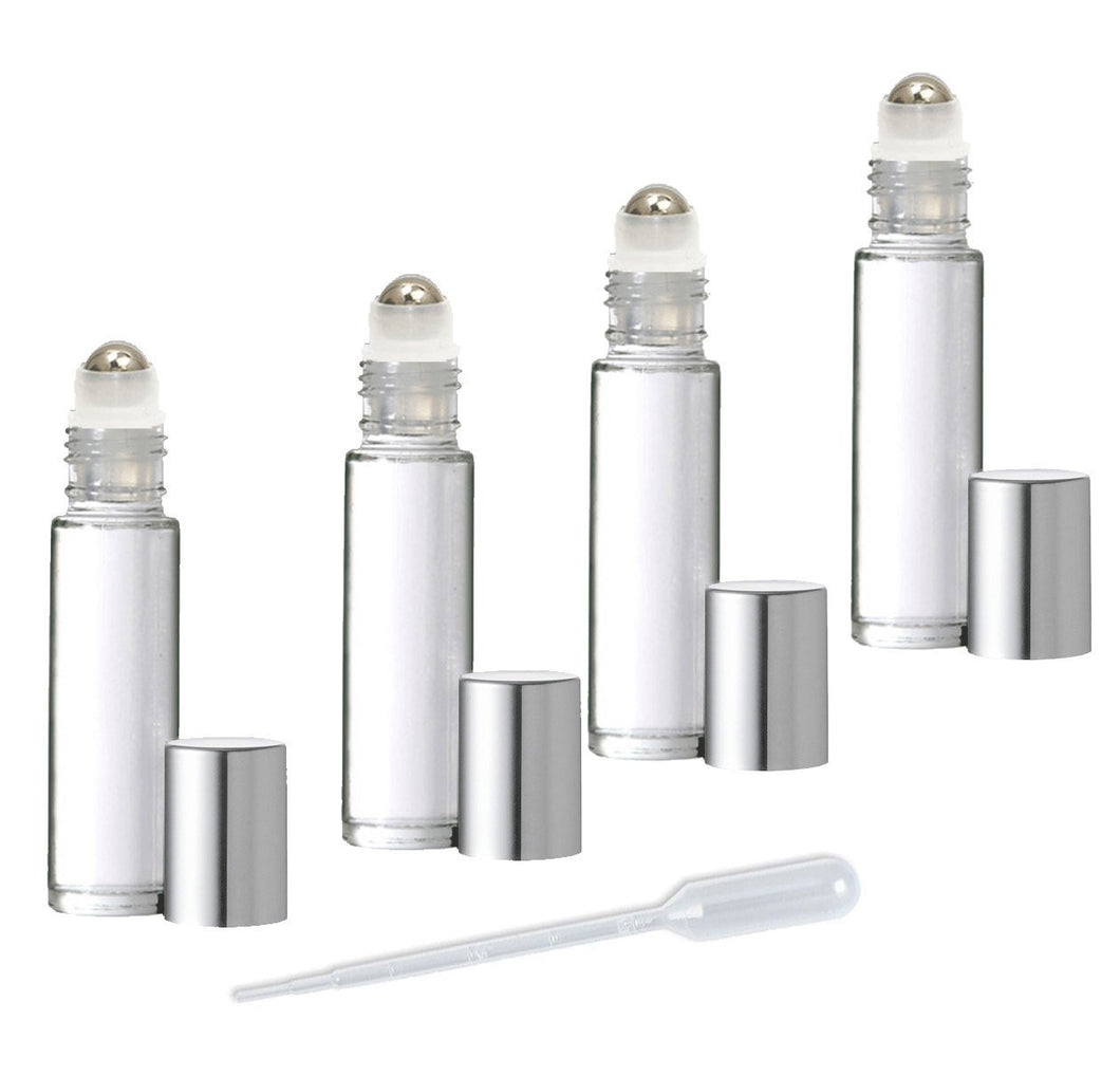 144 CLEAR Dram Size DELUXE Swirled Rollerball Bottles Metal Steel or Glass Rollers Gold or Silver Metallic Caps 1/6 Oz Roll-On Essential Oil