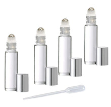 Load image into Gallery viewer, 100 Rollerball Bottles 10 ml CLEAR or SWIRLED 10mL DELUXE Glass Steel Roller Gold or Silver Metal Caps 1/3 Oz Roll-Ons Essential Oil Perfume