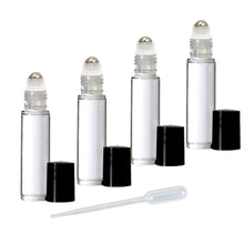 Load image into Gallery viewer, 100 Rollerball Bottles 10 ml CLEAR or SWIRLED 10mL DELUXE Glass Steel Roller Gold or Silver Metal Caps 1/3 Oz Roll-Ons Essential Oil Perfume