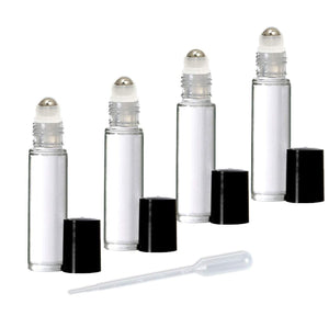 100 Rollerball Bottles 10 ml CLEAR or SWIRLED 10mL DELUXE Glass Steel Roller Gold or Silver Metal Caps 1/3 Oz Roll-Ons Essential Oil Perfume