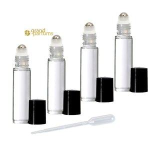 48 CLEAR 10mL DELUXE Swirled Rollerball Bottles Metal Steel Rollers  Gold or Silver Metallic Caps 1/3 Oz Roll-Ons Essential Oil Perfume