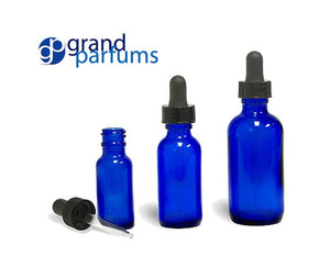 6 Cobalt Blue 30mL 1 Oz Bulb Dropper Bottle Boston Round Black Medicine Bulb Pipette Oil Serum Essential Oils Measure by Drop Aromatherapy