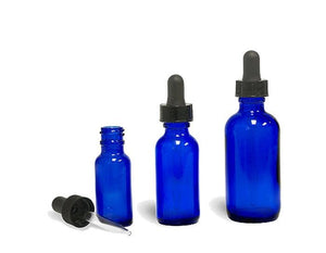 24 Cobalt Blue 1 Oz Bulb Dropper Bottle Boston Round 30ml Black Medicine Bulb Pipette Oil Serum Essential Oils Measure by Drop Aromatherapy