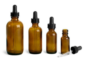 2 Oz Boston Round Amber Glass Bottles 60ml Black Medicine Bulb Dropper for Essential Oil, Cosmetics, Serums, Glass Pipette Measure Carrier