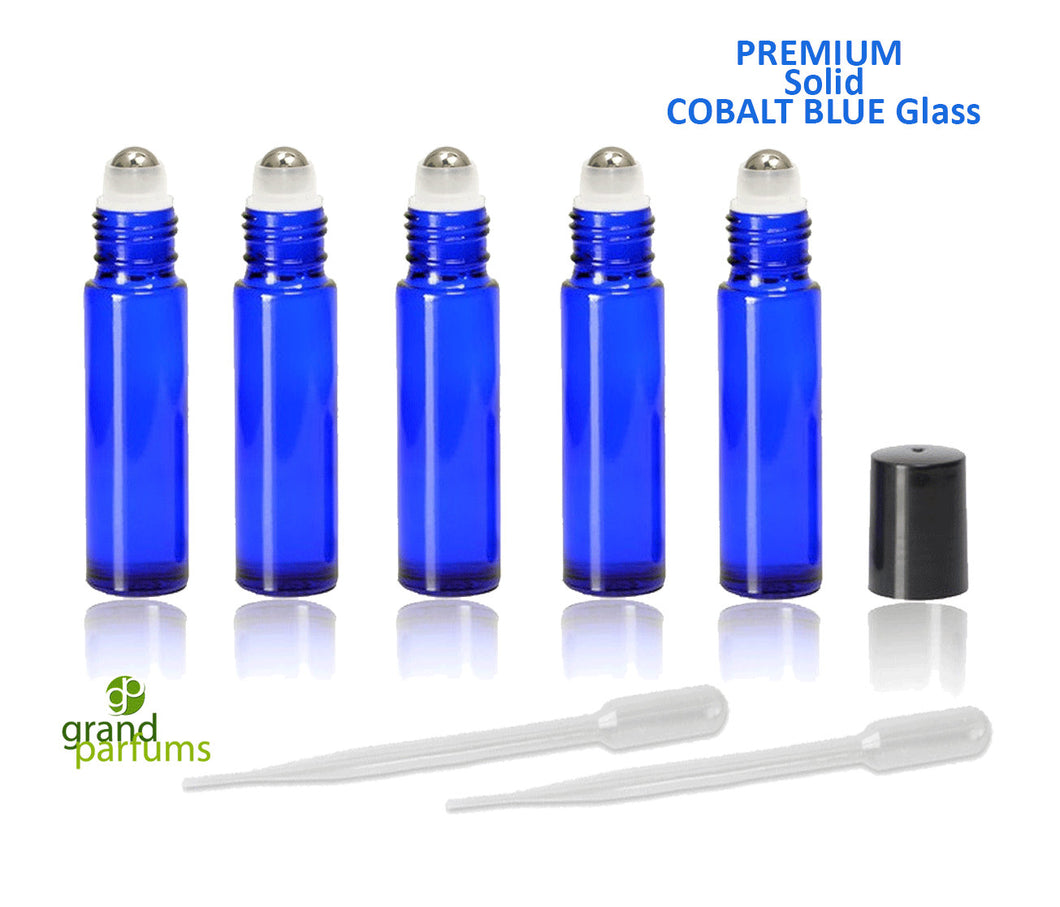 48 SOLID Cobalt Blue PREMIUM Roll On Bottles Metal STAINLESS Steel Roller Balls 10ml Essential Oil, Perfume Roller Ball 1/3 Oz. Not Painted