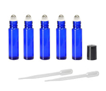 Load image into Gallery viewer, 100 SOLID Cobalt Blue PREMIUM Roll On Bottles Metal STAINLESS Steel Roller Balls 10ml Essential Oil, Perfume Roller Ball 1/3 Oz. Not Painted