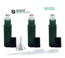 Load image into Gallery viewer, 3 10ml Frosted GREEN Glass 10ml Roll-On Bottles PREMIUM Italian 1/3 Oz Rollerball Rollon Perfume Essential Oil Aromatherapy