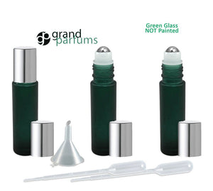 3 10ml Frosted GREEN Glass 10ml Roll-On Bottles PREMIUM Italian 1/3 Oz Rollerball Rollon Perfume Essential Oil Aromatherapy
